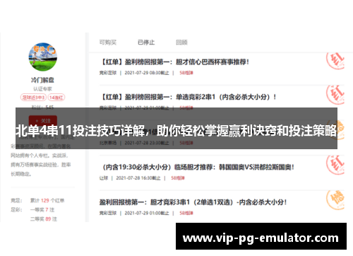 北单4串11投注技巧详解，助你轻松掌握赢利诀窍和投注策略