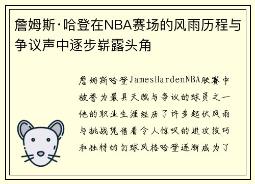 詹姆斯·哈登在NBA赛场的风雨历程与争议声中逐步崭露头角